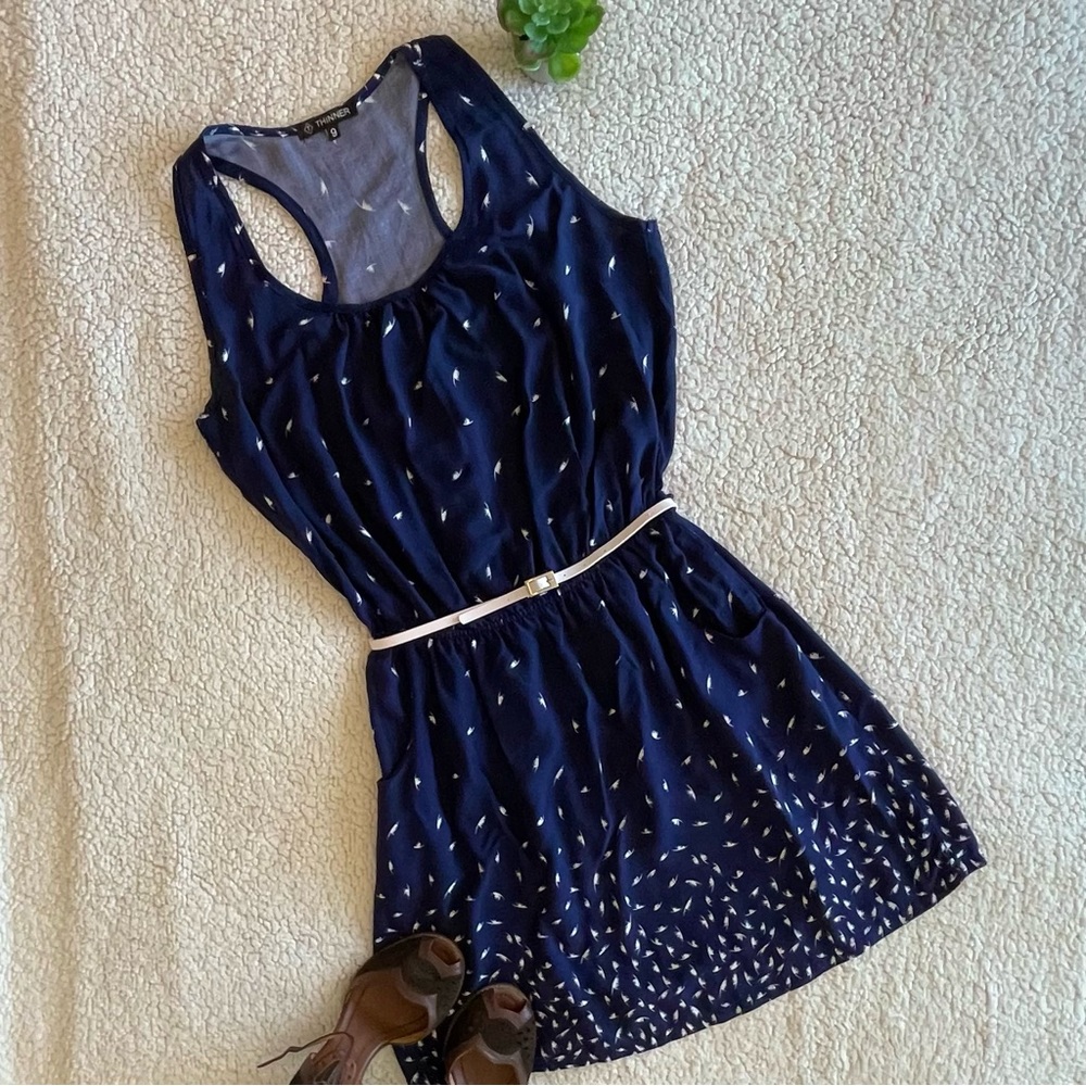 Thinner Navy Blue Sleeveless Dress with Belt Size 9